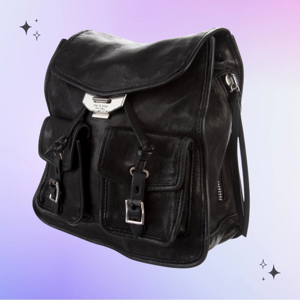 Rag & Bone Black Leather Field Backpack with Silver Hardware
